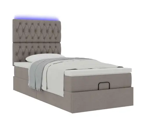 Ottomani Voodi Madratsiga&Led, Pruunikashall, 90X200 cm Kangas