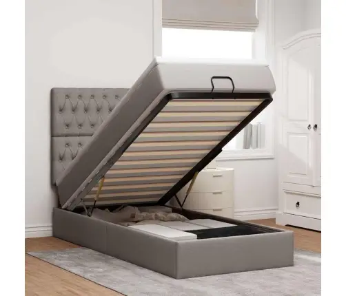 Ottomani Voodi Madratsiga&Led, Pruunikashall, 90X200 cm Kangas