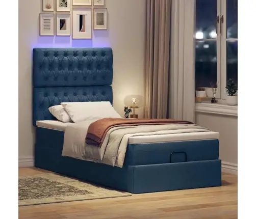 Osmaņu Gulta Ar Matraci & Leds, Zils, 90X200 Cm, Audums Vidaxl