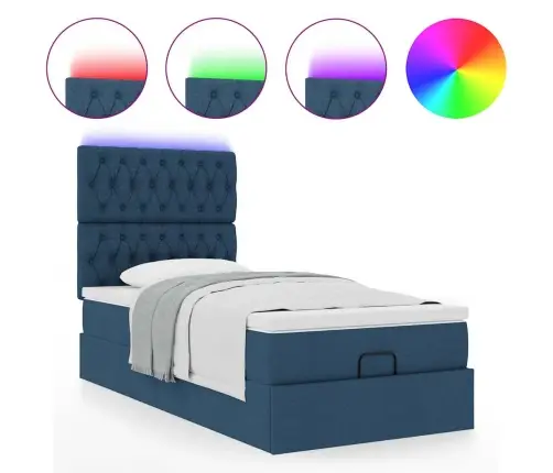 Osmaņu Gulta Ar Matraci & Leds, Zils, 90X200 Cm, Audums Vidaxl