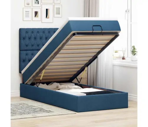 Osmaņu Gulta Ar Matraci & Leds, Zils, 90X200 Cm, Audums Vidaxl