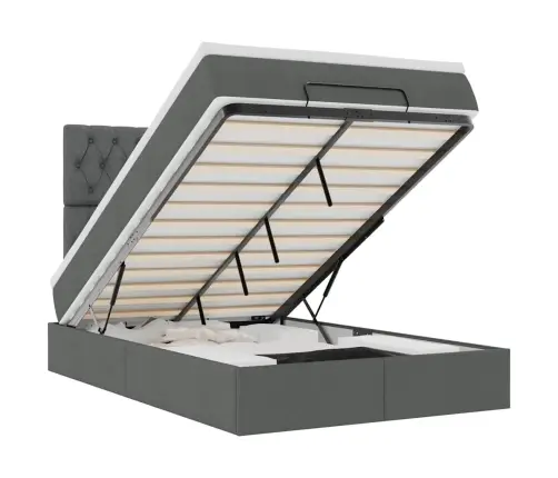 Ottomani Voodi Madratsiga Ja Led, Tumehall, 120X190 cm Kangas