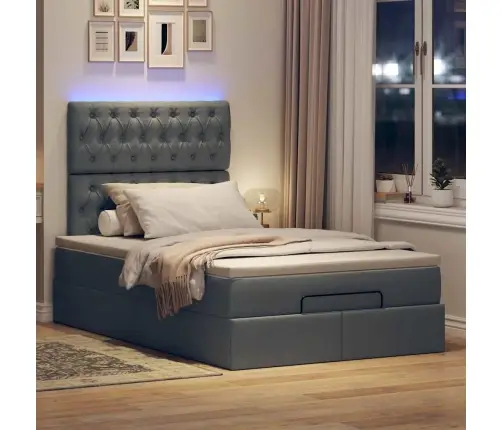 Ottomani Voodi Madratsiga Ja Led, Tumehall, 120X190 cm Kangas