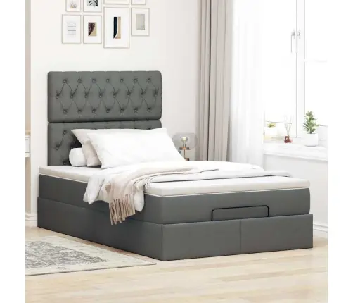 Ottomani Voodi Madratsiga Ja Led, Tumehall, 120X190 cm Kangas