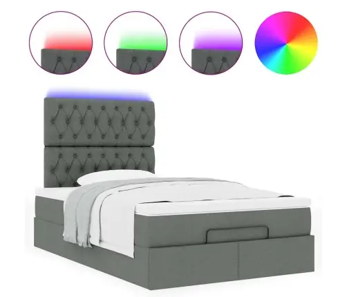 Ottomani Voodi Madratsiga Ja Led, Tumehall, 120X190 cm Kangas