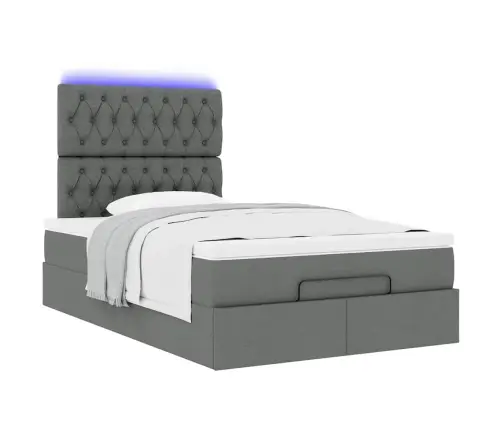 Ottomani Voodi Madratsiga Ja Led, Tumehall, 120X190 cm Kangas