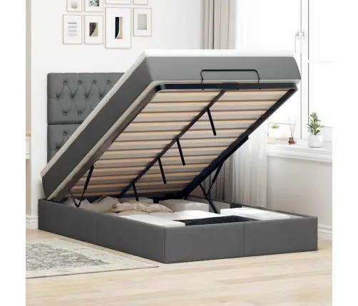 Ottomani Voodi Madratsiga Ja Led, Tumehall, 120X190 cm Kangas