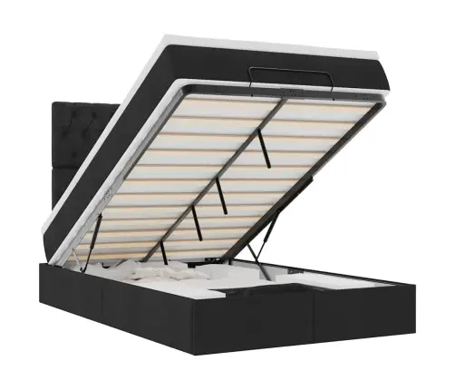 Ottomani Voodi Madratsi Ja Led, Must, 120X190 cm Kangas