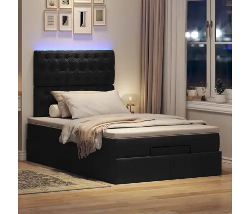 Ottomani Voodi Madratsi Ja Led, Must, 120X190 cm Kangas