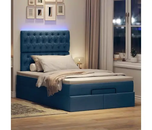 Osmaņu Gulta Ar Matraci&Leds, Zils, 120X190 Cm, Audums Vidaxl