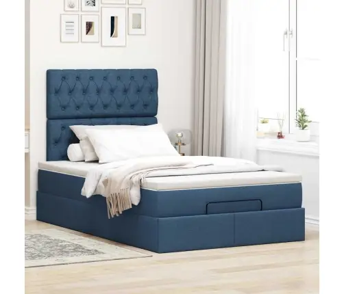 Osmaņu Gulta Ar Matraci&Leds, Zils, 120X190 Cm, Audums Vidaxl