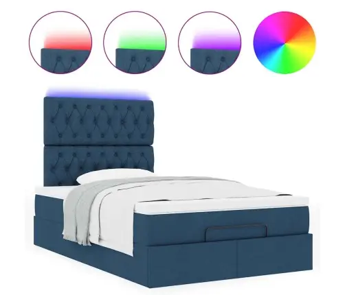 Osmaņu Gulta Ar Matraci&Leds, Zils, 120X190 Cm, Audums Vidaxl