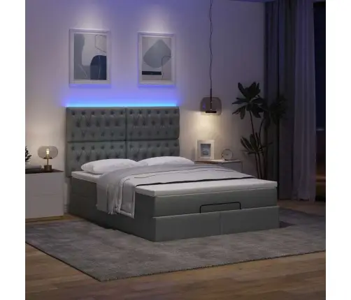 Osmaņu Gulta Ar Matraci&Leds, Tumši Pelēks, 140X190 Cm, Audums Vidaxl