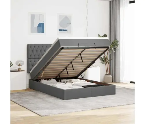 Osmaņu Gulta Ar Matraci&Leds, Tumši Pelēks, 140X190 Cm, Audums Vidaxl