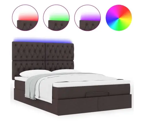 Osmaņu Gulta Ar Matraci&Leds, Tumši Brūns, 140X190 Cm, Audums Vidaxl