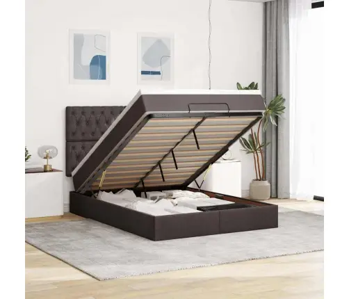 Osmaņu Gulta Ar Matraci&Leds, Tumši Brūns, 140X190 Cm, Audums Vidaxl