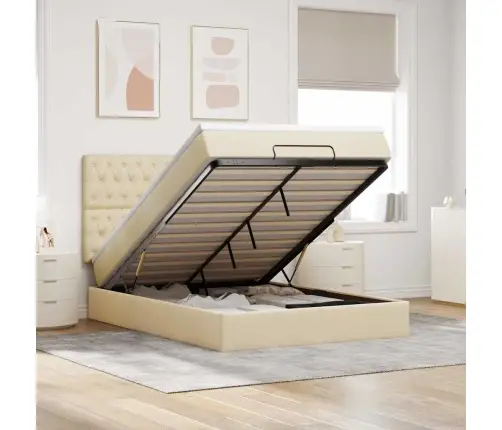 Ottomani Voodi Madratsita Ja Led, Kreemjas, 140X190 cm Kangas