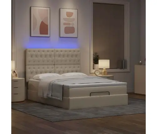 Ottomani Voodi Madratsita Ja Led, Kreemjas, 140X190 cm Kangas