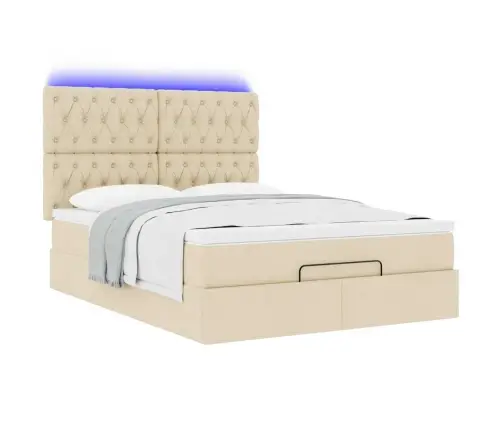 Ottomani Voodi Madratsita Ja Led, Kreemjas, 140X190 cm Kangas