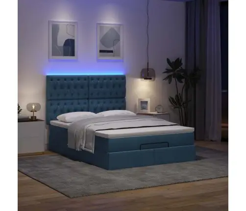 Osmaņu Gulta Ar Matraci & Leds, Zils, 140X190 Cm, Audums Vidaxl