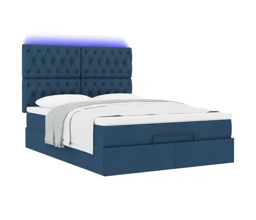 Osmaņu Gulta Ar Matraci & Leds, Zils, 140X190 Cm, Audums Vidaxl