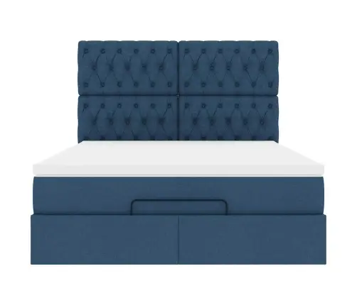 Osmaņu Gulta Ar Matraci & Leds, Zils, 140X190 Cm, Audums Vidaxl