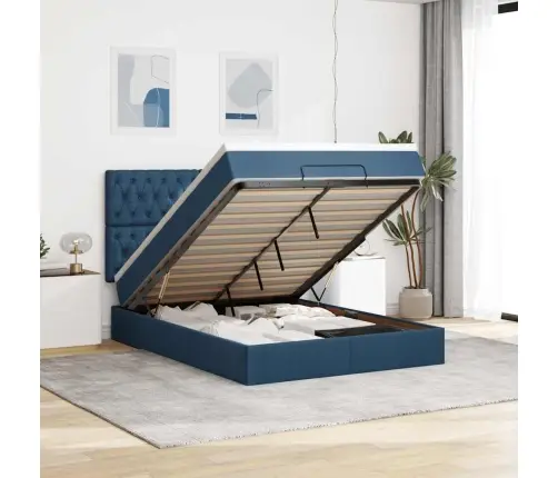 Osmaņu Gulta Ar Matraci & Leds, Zils, 140X190 Cm, Audums Vidaxl