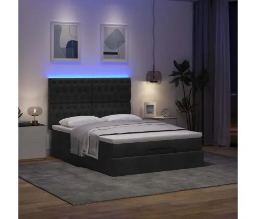 Osmaņu Gulta Ar Matraci & Leds, Melns, 140X200 Cm, Audums Vidaxl