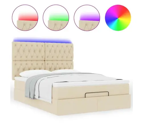 Osmaņu Gulta Ar Matraci & Leds, Krēmkrāsas, 140X200 Cm, Audums Vidaxl