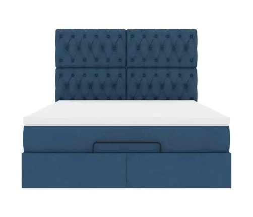 Osmaņu Gultas Rāmis Ar Matrača Zils 140X200Cm Audums Vidaxl