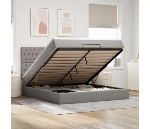 Osmanų Lovos Rėmas Su Čiužiniu, Taupe, 160X200 cm Audinys