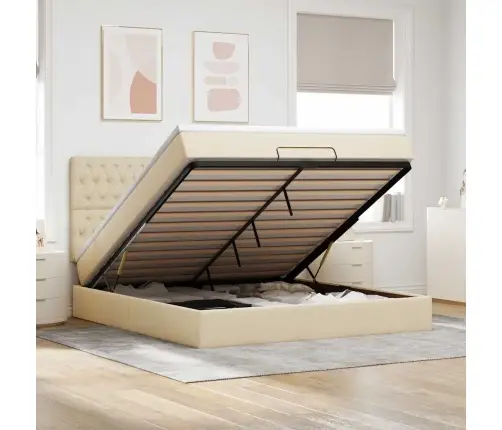 Ottomani Voodiraam Madratsiga, Kreemjas, 160X200 cm Kangas