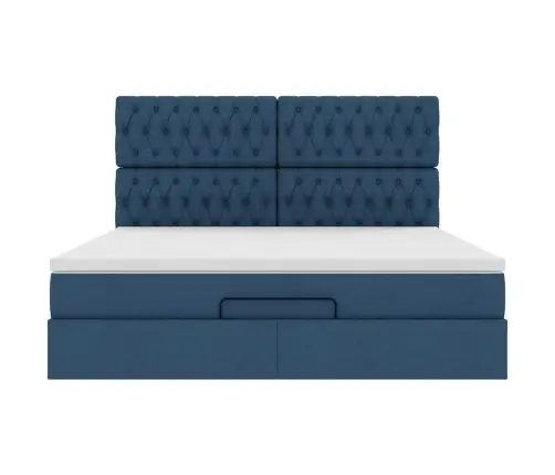 Osmaņu Gultas Rāmis Ar Matrača Zils 160X200Cm Audums Vidaxl