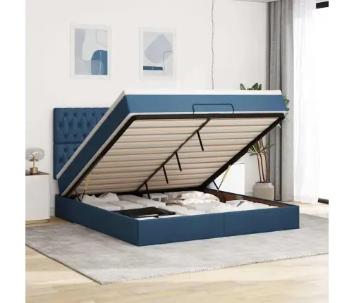 Osmaņu Gultas Rāmis Ar Matrača Zils 160X200Cm Audums Vidaxl