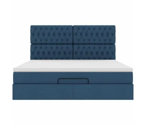 Osmaņu Gulta Ar Matraci & Leds, Zils, 180X200Cm, Audums Vidaxl