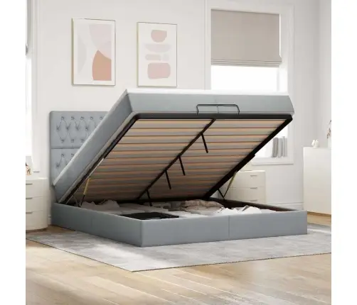 Ottomani Voodiraam Madratsitega, Helehall, 200X200cm Kangas