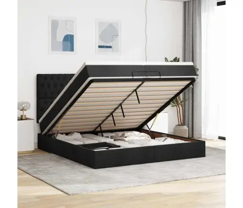 Osmaņu Gultas Rāmis Ar Matračiem Melns 200X200Cm Audums Vidaxl