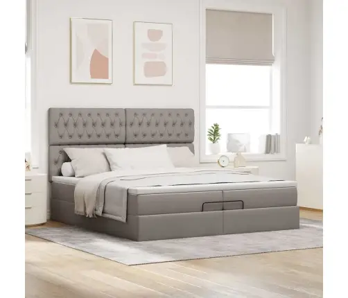 Ottomani Voodiraam Madratsitega Pruunikashall 200X200Cm Kangas