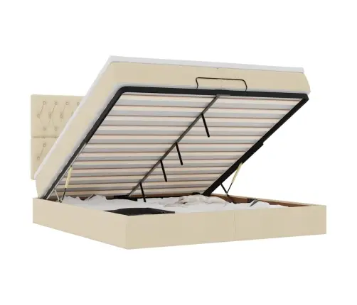 Osmaņu Gultas Rāmis Ar Matračiem Krēmkrāsas 200X200Cm Audums Vidaxl