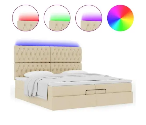 Osmaņu Gultas Rāmis Ar Matračiem Krēmkrāsas 200X200Cm Audums Vidaxl