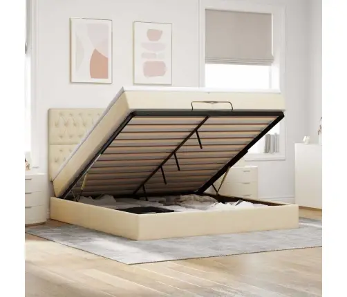 Osmaņu Gultas Rāmis Ar Matračiem Krēmkrāsas 200X200Cm Audums Vidaxl