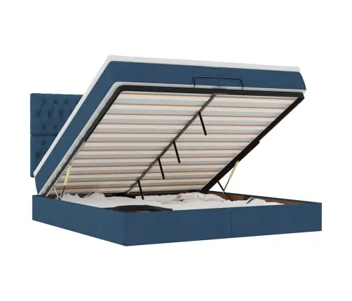 Osmaņu Gultas Rāmis Ar Matračiem Zils 200X200Cm Audums Vidaxl