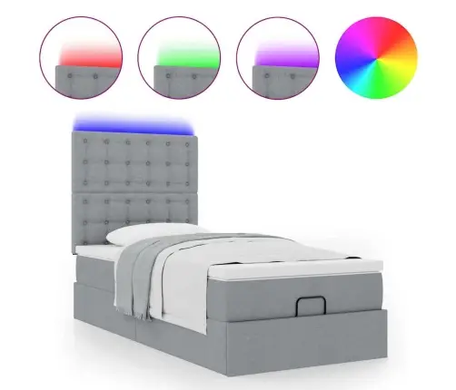 Ottomani Voodi Madratsi Ja Led, Helehall, 80X200cm Kangas