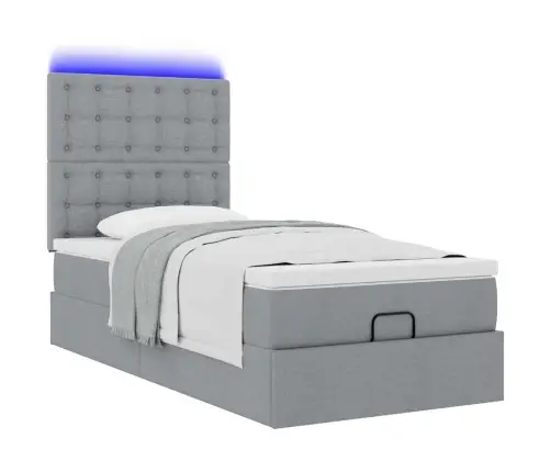 Ottomani Voodi Madratsi Ja Led, Helehall, 80X200cm Kangas