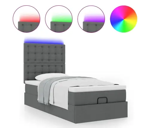 Osmaņu Gulta Ar Matraci & Leds, Tumši Pelēks, 80X200 Cm, Audums Vidaxl