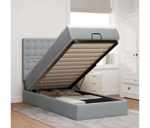 Osmanų Lovos Rėmas Su Čiužiniu, Pilkas, 90X190cm Audinys