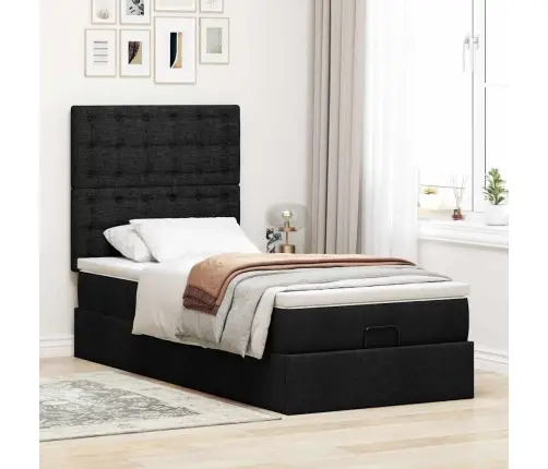 Osmaņu Gultas Rāmis Ar Matrača Melns 90X190 Cm Audums Vidaxl