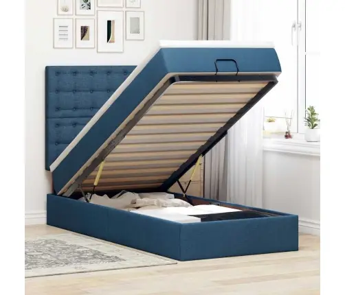 Osmanų Lovos Rėmas Su Čiužiniu, Mėlynas, 90X190cm Audinys