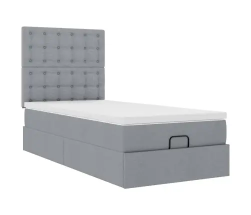 Osmaņu Gulta Ar Matraci&Leds, Gaiši Pelēks, 90X200 Cm, Audums Vidaxl