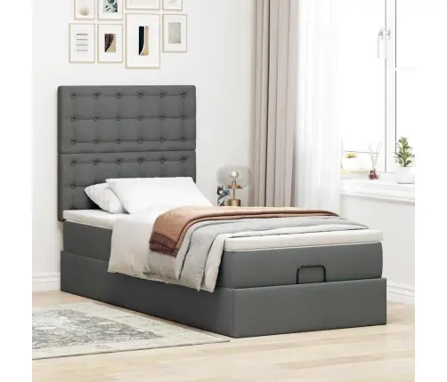 Osmanų Lova Su Čiužiniu Ir Led, Tamsiai Pilkas 90X200Cm Audinys